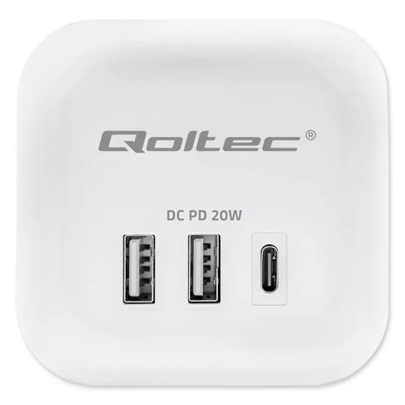 Power Cube QOLTEC 52547 Steckdosenleiste 3×AC-Steckdosen, 2×USB-A, 1×USB-C PD 20W
