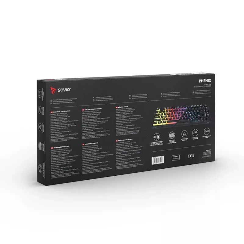 Gaming-Tastatur Savio SAVGK-PHENIX RED PUDDING mechanisch RGB Wireless