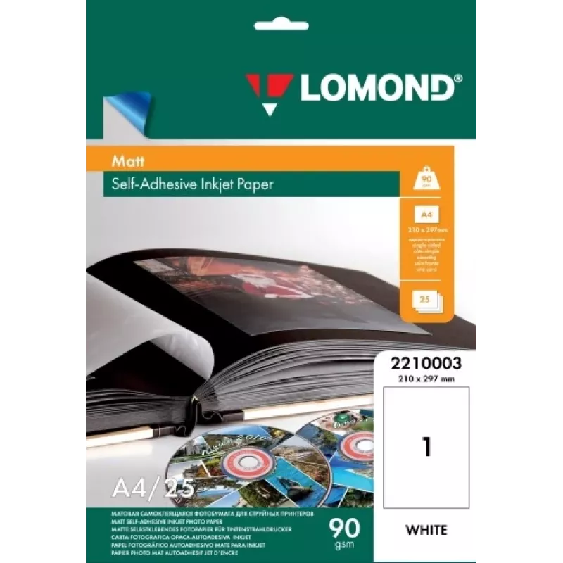 Lomond Selbstklebendes Inkjet-Fotopapier Matt A4 25 Blatt