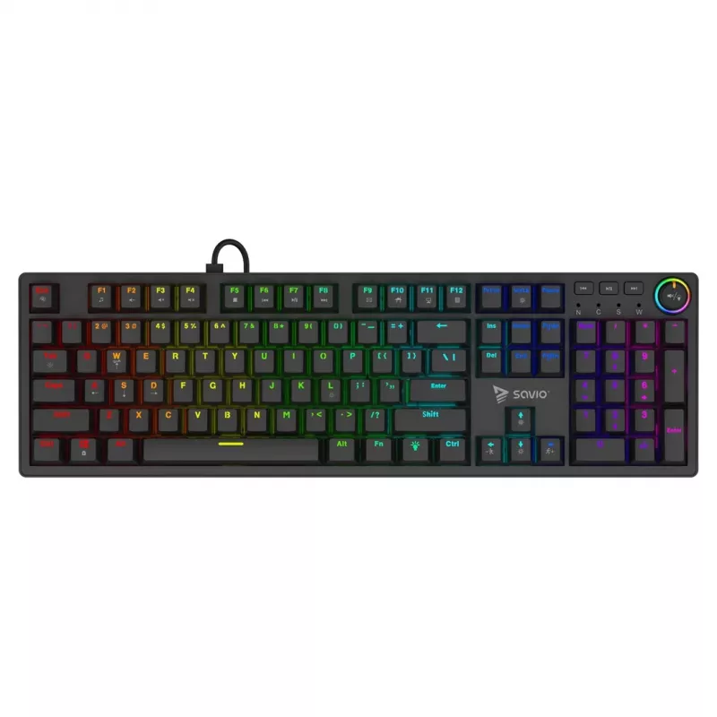 Gaming-Tastatur SAVIO STYX BROWN – mechanische Outemu Brown, QZERTY US International, RGB, USB, Full-Size 104 Tasten, schwarz