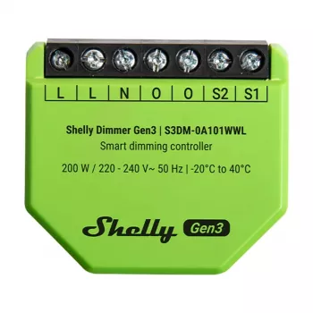 Einbaudimmer Shelly Dimmer Gen3 — LED max. 150W, Halogen max. 200W, 220–240V, kabellos, schwarz/lime