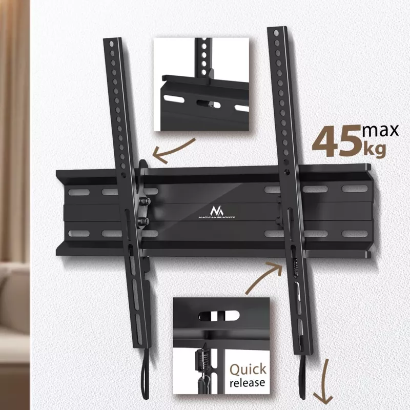 TV-Wandhalterung MACLEAN MC-748A VESA 100x100–400x400 mm neigbar Schwarz Belastbar bis 45 kg