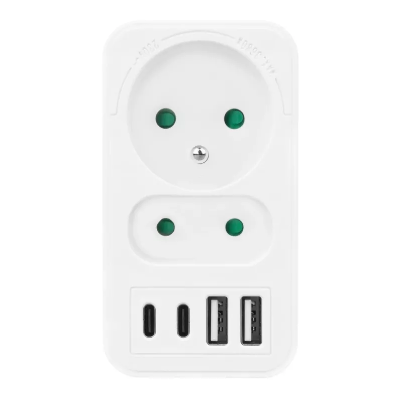 Power-Splitter MACLEAN MCE249 F/W – 2x Netzsteckdosen (16A + 6A) und 4x USB (2x A, 2x C PD 20W)