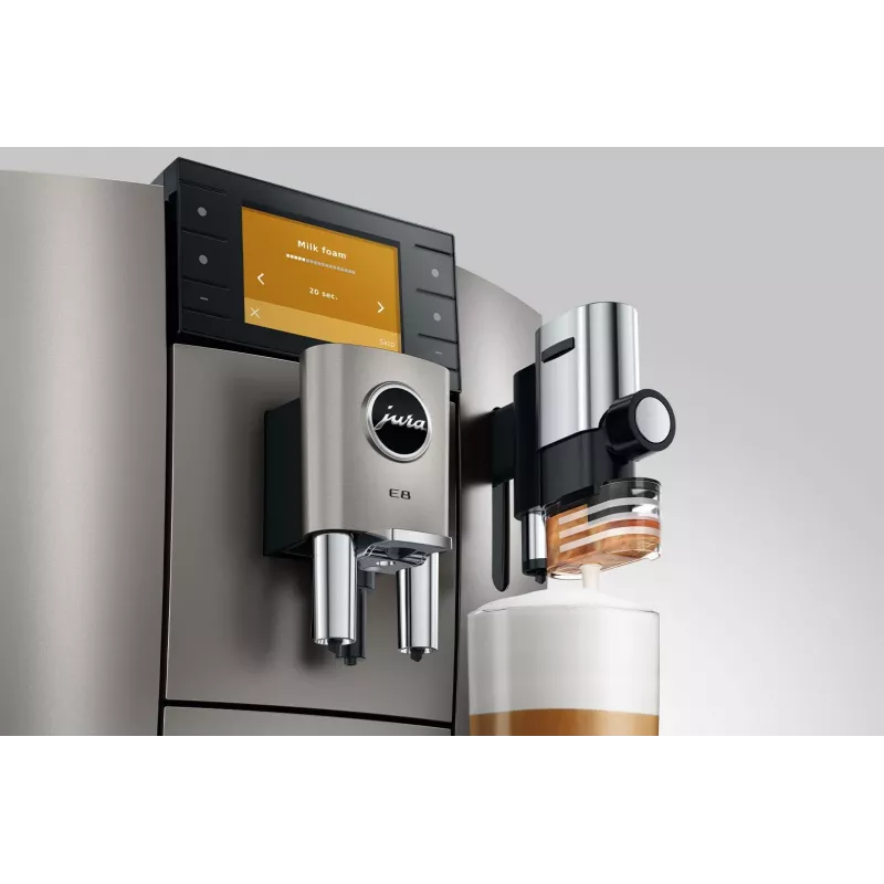 Espressomaschine JURA E8 Vollautomat 1,9 l Silber – 15 bar, 3,5-Zoll-Display, Mahlwerk, Milchaufschäumer