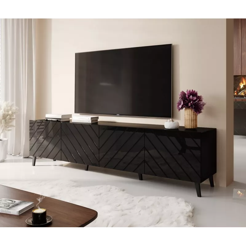 RTV-Schrank ABETO 200x42x52 schwarz glänzend