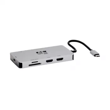 Eaton Tripp Lite USB-C Dock, Dual Display - 4K 60 Hz HDMI, USB 3.2 Gen 1, USB-A Hub, GbE, Speicherkarte, 100W PD-Ladefunktion, Grau - Dockingstation - USB-C - 2 x HDMI - 1GbE (U442-DOCK