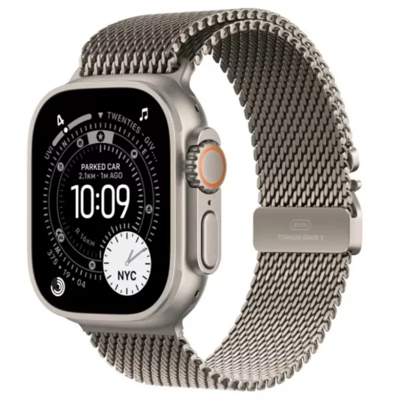 Smartwatch Apple Watch Ultra 3 GPS + Cellular 49 mm Titangehäuse Natur mit Titan Milanaise-Armband Natur — 64 GB, OLED, 422×514, wasserdicht bis 100 m, Groß