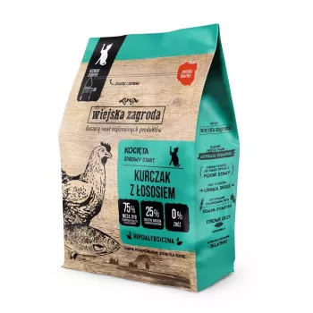 Wiejska Zagroda Trockenfutter für Katzen mit Huhn und Lachs, 400 g