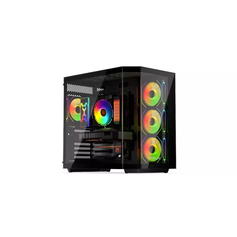 PC-Tower-Gehäuse KRUX Empero KRXD010, ATX, schwarz – unterstützt GPUs bis zu 420 mm, CPU-Kühler bis zu 155 mm, 2x 3,5 Zoll + 3x 2,5 Zoll Einschübe