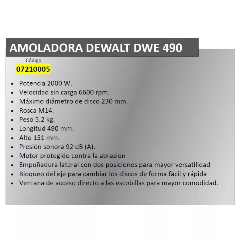 Winkelschleifer DeWALT DWR490 — 2200 W, 230 mm Scheibe, 6600 RPM, 5,2 kg