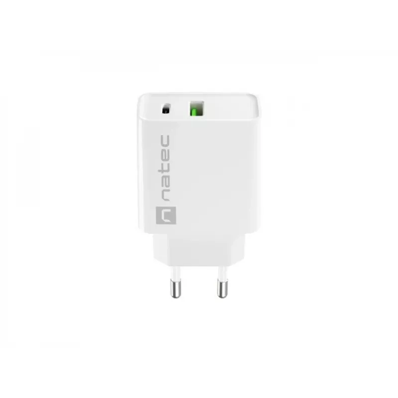 Netz-Schnellladegerät NATEC RIBERA 12V 20W USB-C PD 3.0 + USB-A Samsung AFC Weiß