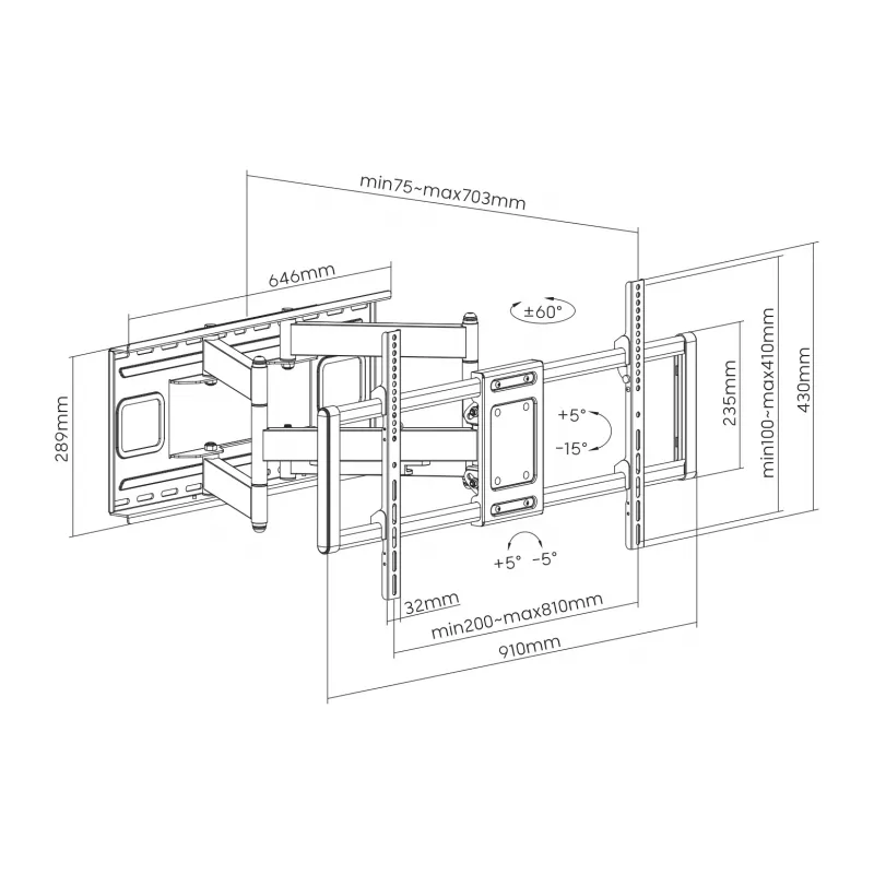 Wandhalterung SBOX PLB-7486 für Displays 43–100 kg, Platte 800×400 mm