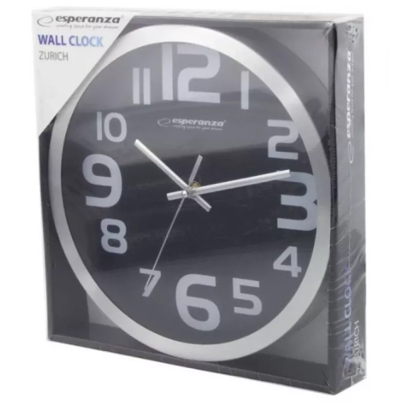 Wanduhr Esperanza EHC013K Zurich Schwarz Quarz Oval 25 cm, Aluminiumrahmen, 4 cm dick