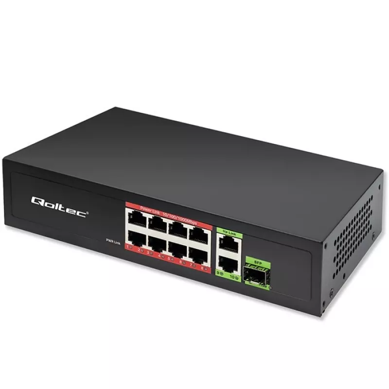 Ethernet Switch QOLTEC 52297 PoE RJ45 mit PoE-Uplink und SFP-Port