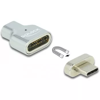 DeLOCK - Thunderbolt / USB-C-Adapter - USB-C (M) magnetisch auf USB-C (W) - USB 3.2 Gen 2 / Thunderbolt 3 4,5 A - 8K-Unterstützung - Silber (66433)