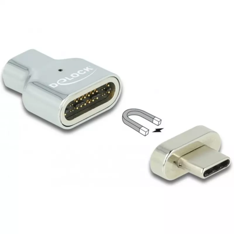 DeLOCK - Thunderbolt / USB-C-Adapter - USB-C (M) magnetisch auf USB-C (W) - USB 3.2 Gen 2 / Thunderbolt 3 4,5 A - 8K-Unterstützung - Silber (66433)