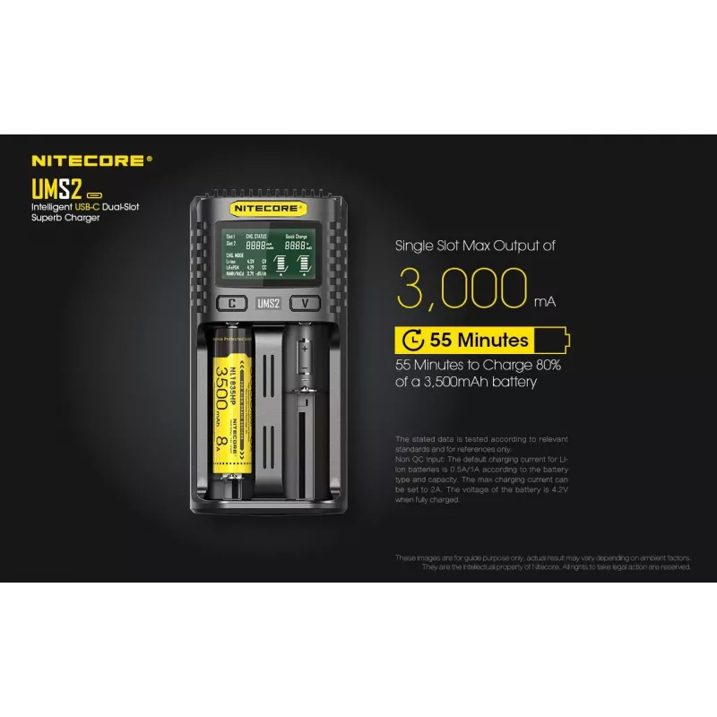 Nitecore UMS2 Akku-Ladegerät Haushaltsbatterie DC Lithium-Ionen Nickel-Cadmium