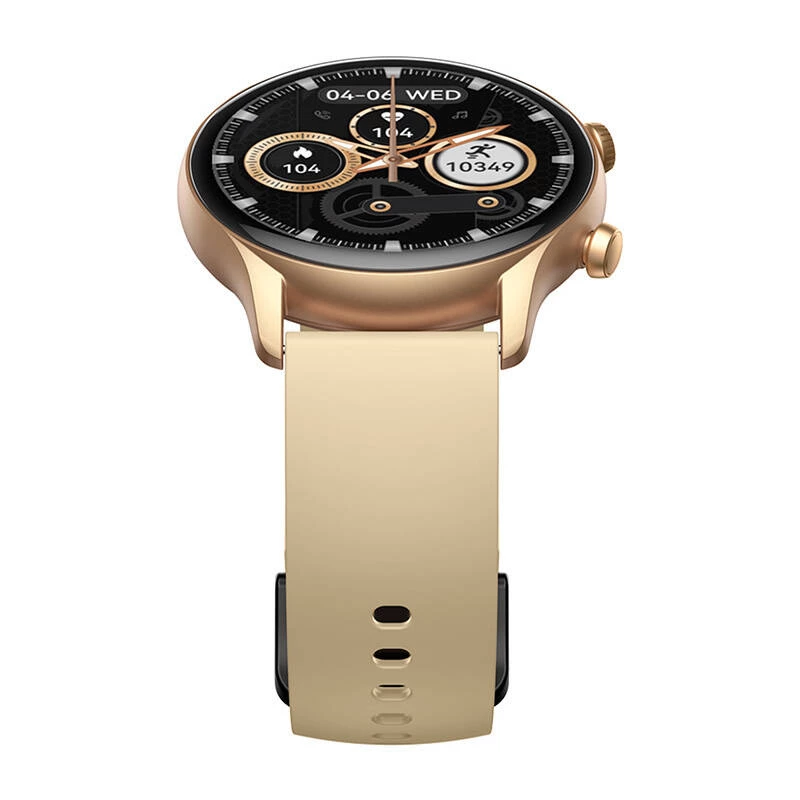 Smartwatch Zeblaze Btalk 3 Plus, rund 1,39 Zoll IPS 360×360 Touchscreen, 260 mAh, goldfarbenes Silikonarmband