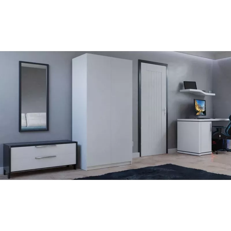 Top e shop SD-90 BI Kleiderschrank, 2-türiger Schlafzimmerschrank, weißer Korpus, 7 Einlegeböden