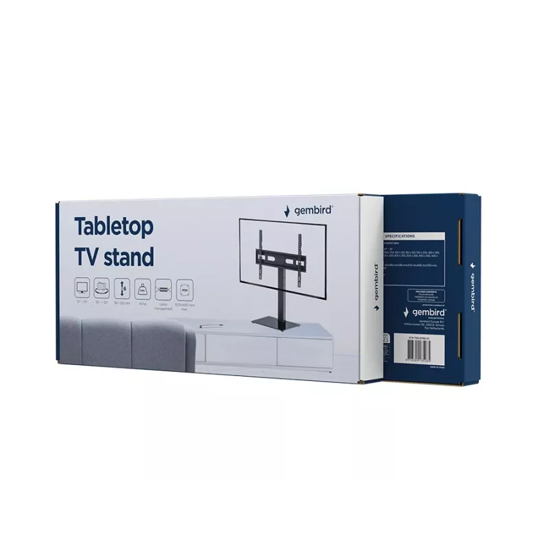 Boden-TV-Ständer GEMBIRD TVS-D75S-01 für 37–75 Zoll Fernseher, Stahl, höhen- und neigungsverstellbar, VESA 75x75–600x400, 40 kg Tragfähigkeit
