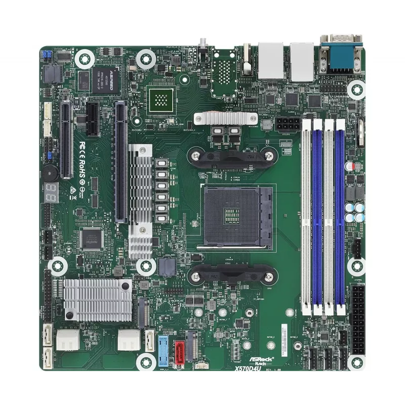 Motherboard ASRock X570D4U Micro ATX — AMD X570, Sockel AM4, 4× DIMM, DDR4, max. 32 GB, 12× SATA III, 3× RJ-45
