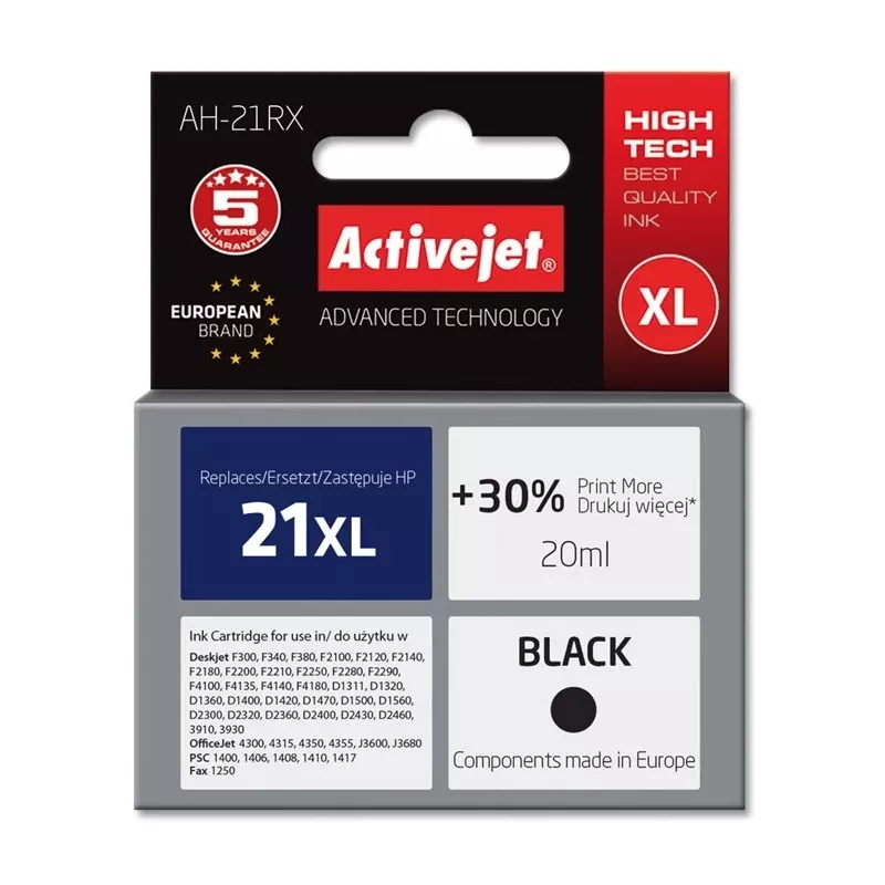 Activejet AH-21RX Tinte (Ersatz für HP 21XL C9351A; Premium; 20 ml; schwarz)