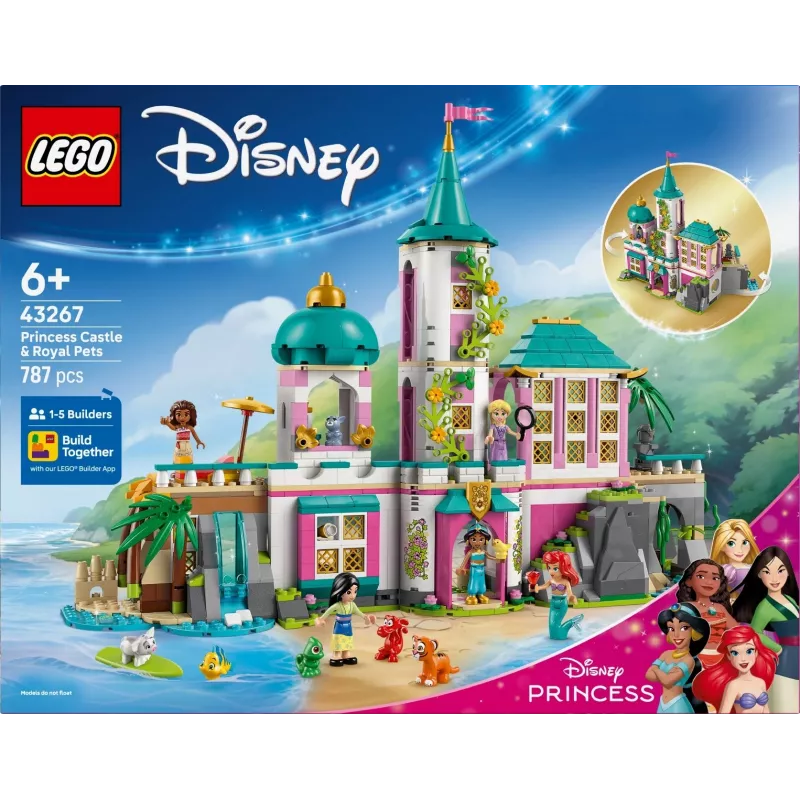 LEGO Disney Princess Castle und königliche Haustiere Bauset 43267 — 787 Teile, 5 Minifiguren, Alter 6+, 320×460×100 mm