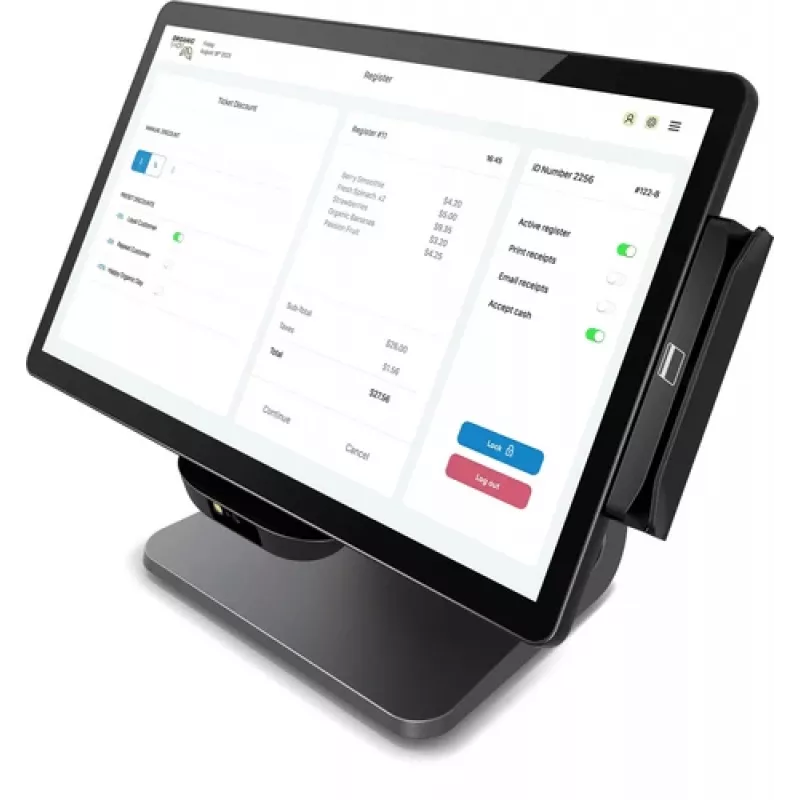 Elo E-Series 3, 8 GB RAM, 128 GB SSD, WLAN, 39,6 cm (15,6''), Full HD, USB, USB-C, RS232, BT, Ethernet, Intel Celeron, SSD, Kit (RS232), schwarz Kassensystem, Display-Diagonale: 39,6