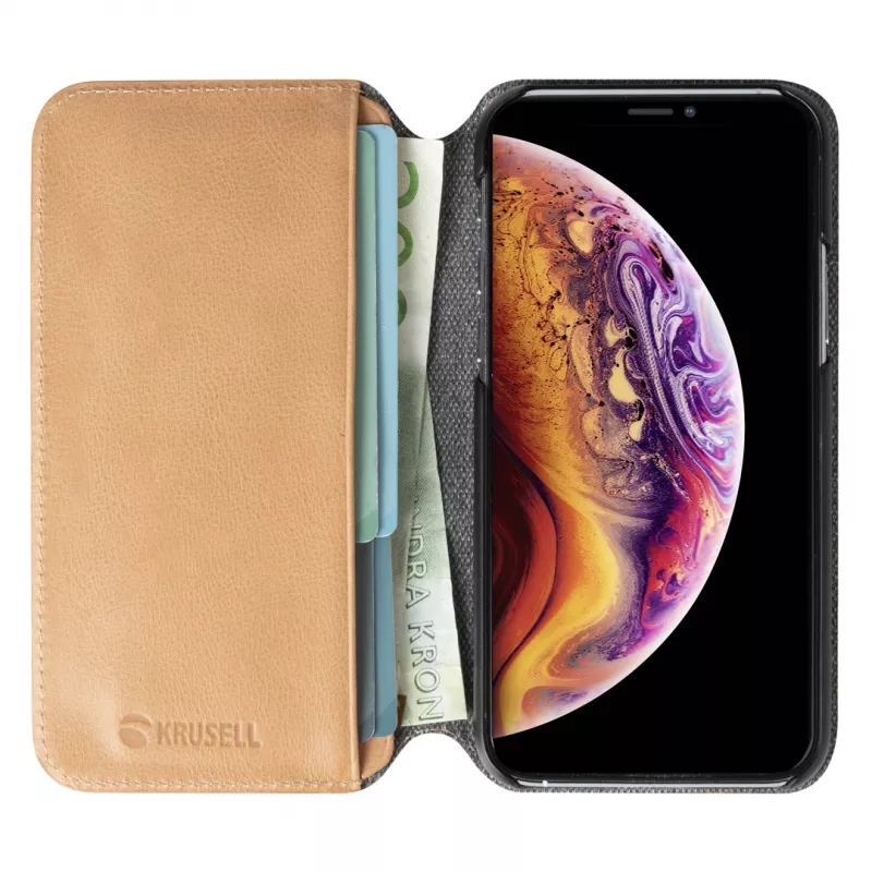 Handytasche Krusell Sunne für Apple iPhone 11 Pro Max — vintage nude, Folio-Hülle mit Kartenfächern