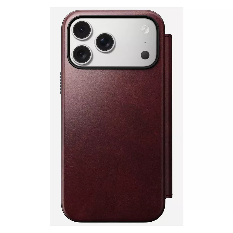 Handyhülle Nomad Modern Leather Folio für iPhone 17 Pro Max — Leder, TPU, PC, Aluminium, Burgund, 16 cm (6,3 Zoll)