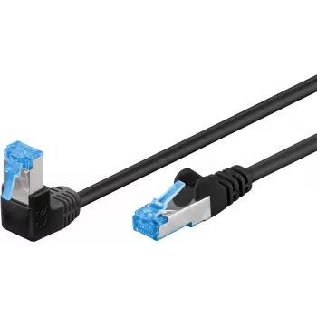 Goobay CAT 6A Patchkabel 1x 90° gewinkelt, S/FTP (PiMF), Schwarz, 3 m - Rastnasenoberseite, LSZH Halogenfrei, Kupfer (51559)