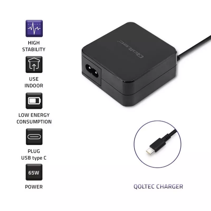 Qoltec 51027 Ladegerät | 65W | 5-20,3V | 2-3,25A | USB Typ C | PD