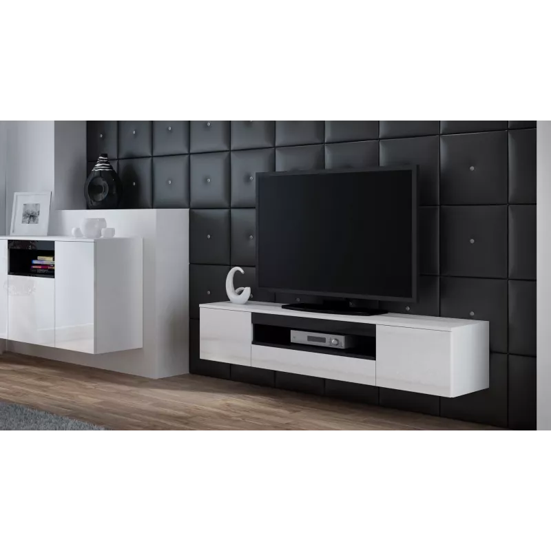 Cama TV-Ständer VIVA 180 weiß/weiß glänzend + schwarz
