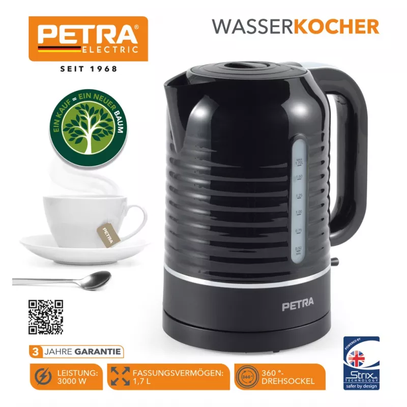 Elektrischer Wasserkocher Petra 1,7 l 3 kW Schwarz