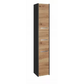 Badezimmer-Aufbewahrungsschrank top e shop S33 — freistehend, Eichenrahmen, anthrazit/Artisan-Oberfläche, 6 Regale