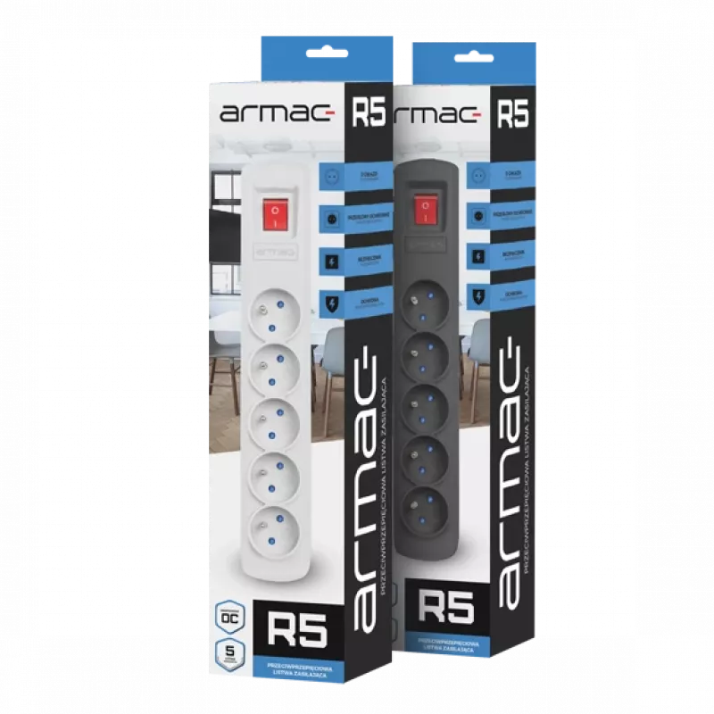Steckdosenleiste ARMAC R5 — 5 Steckdosen, 5 m Kabel, schwarz