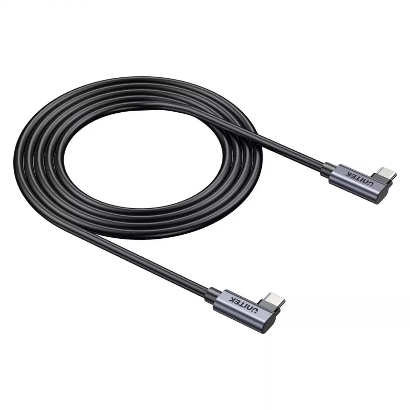 USB-C Kabel Unitek C14147ABK01-1M, 1 m, 90° abgewinkelte Stecker, USB PD 3.0 100W, Daten 480 Mbit/s, schwarz