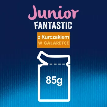Nassfutter für Katzen Purina Nestlé Felix Fantastic Junior 85 g Beutel — Huhn, 77,5 % Feuchtigkeit, 13,5 % Protein