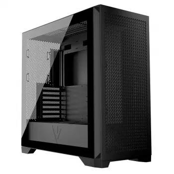 PC-Gehäuse MODECOM VOLCANO EXPANSE T Midi Tower, gehärtetes Glas, USB-C, unterstützt Micro-ATX, GPU bis zu 430 mm, CPU-Kühler bis zu 180 mm, 3x 3,5-Zoll-Einbauplätze, 2x 2,5-Zoll, schwarz