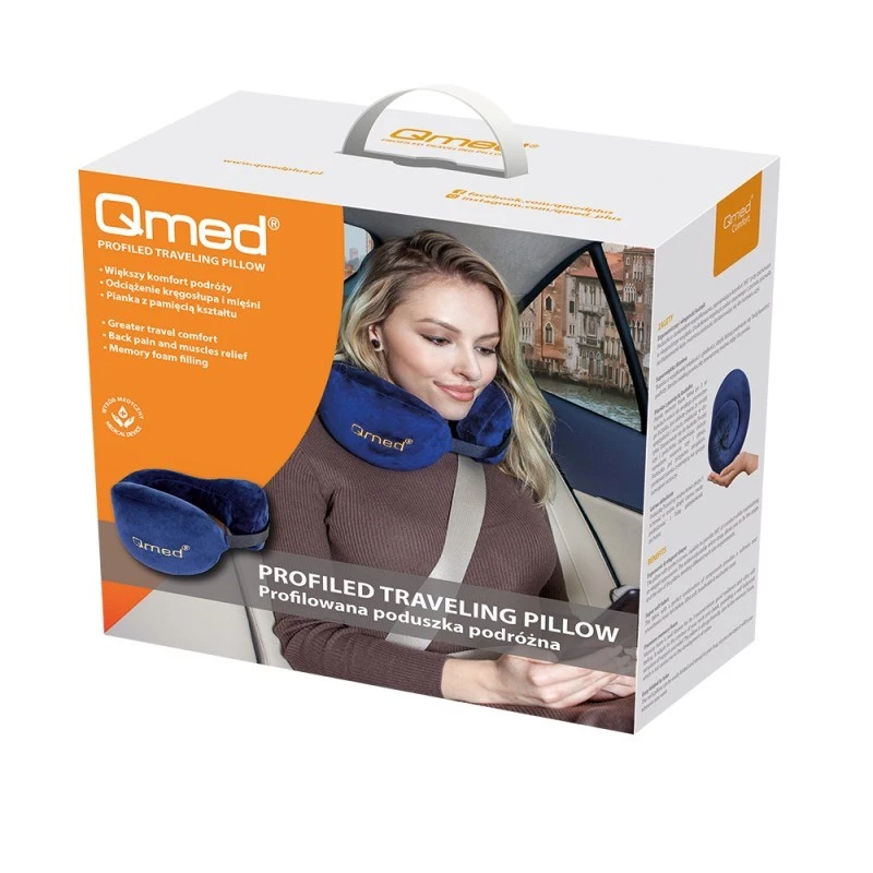 Reise-Nackenkissen Qmed DRQE3J1CDXUXP — konturiert ergonomisch PU-Schaum, 240×230×125 mm, Dichte 45 kg/m³, granatrot