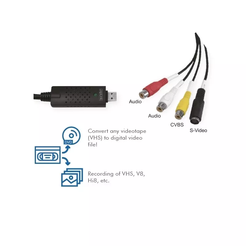LogiLink USB 2.0 a/V Grabber. USB a/M Zu 3xCinch + MiniDIN5/F. Schwarz