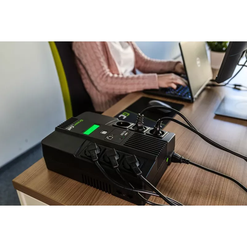 Unterbrechungsfreie Stromversorgung Grün Cell UPS06, Line-Interactive 600 VA (360 W), 6 AC-Ausgänge, LCD, USB, RJ-45, 12 V 7 Ah Batterie