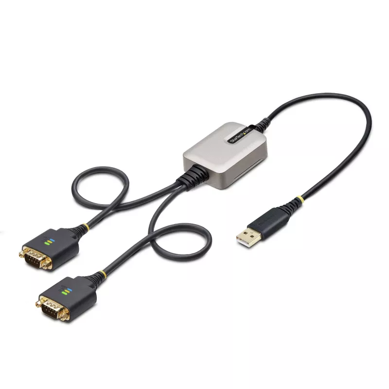 StarTech.com 2ft (60cm) 2-Port USB zu Seriell Adapterkabel, austauschbare DB9 Schrauben/Muttern, COM-Erhaltung, USB-A auf DB9 RS232, FTDI, Level-4 ESD-Schutz, Windows/macOS/ChromeOS/Linux – Robuste TPE-Konstruktion