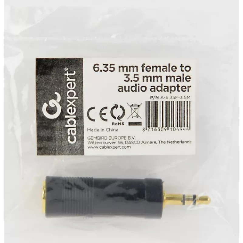 Cablexpert 6,35 mm Klinkenbuchse auf 3,5 mm Klinkenstecker Audioadapter | A-6.35F-3.5M