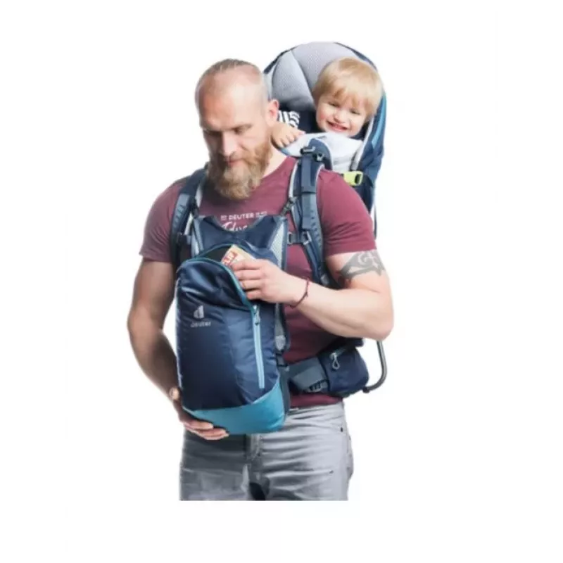 Baby-Trage-Rucksack Deuter Kid Comfort Pro, blau, Polyamid, max. 22 kg, Sonnenschutz, Seitentasche