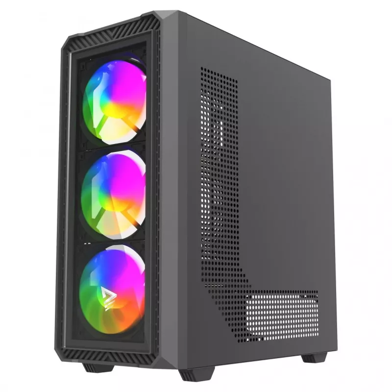 PC Cube Gehäuse SAVIO Noctis Glass RGB — Schwarz, ATX/Micro-ATX, 210×410×450 mm, 3×120 mm Frontlüfter