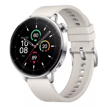 Smartwatch ONEPLUS OnePlus Watch 3 43mm, 1,32 Zoll AMOLED 466×466, Titan/Silber, Weißes Kautschukarmband, GPS, Wi‑Fi