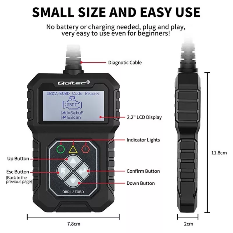 OBDII Diagnosetester QOLTEC ProLine (Modell 50684)