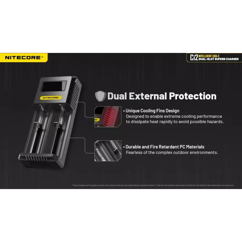 Batterieladegerät Nitecore Ci12 Universelles USB-Ladegerät für Li‑Ion, NiCd, NiMH, 3A Eingang 5/9/12V, Kunststoffgehäuse