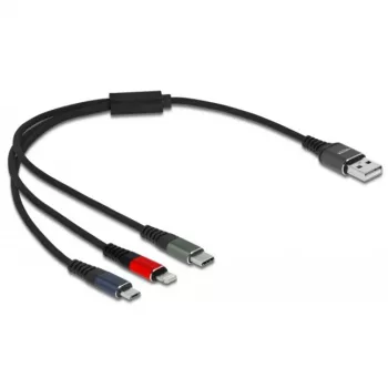 USB-Ladekabel DeLOCK 3-in-1 Typ-A auf Lightning Micro USB USB Typ-C 30 cm